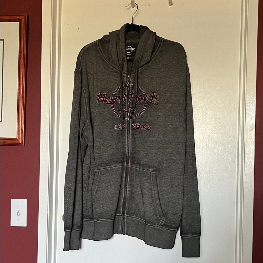 Hard Rock Cafe Mens XXXL Hoodie, Charcoal Zip-Up Sweater NWOT